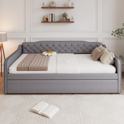 Double bed 135x190 grey velvet - double,