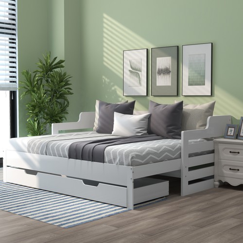 White wooden bed - wooden, frame